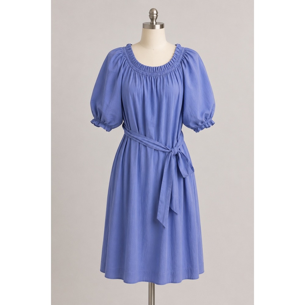 MERSEA Veranda Dress NWT Large Periwinkle Blue Puff Sleeve Tie Waist Midi